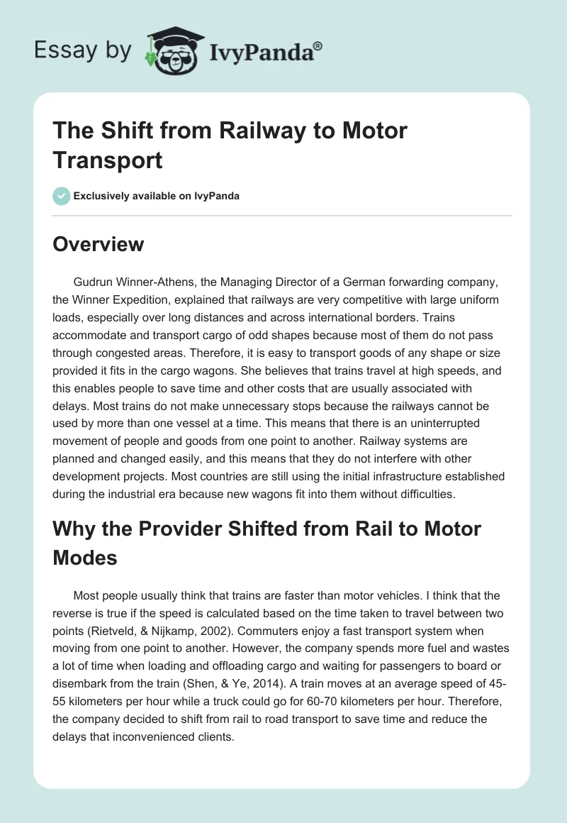 The Shift from Railway to Motor Transport. Page 1
