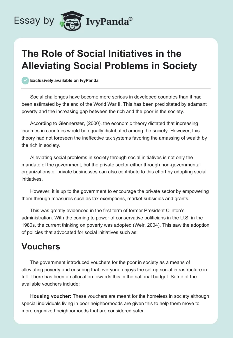 The Role of Social Initiatives in the Alleviating Social Problems in Society. Page 1