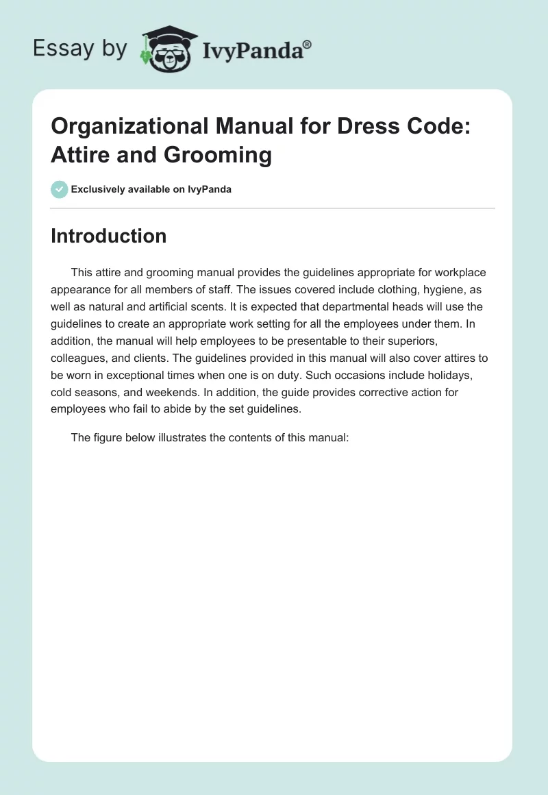 Organizational Manual for Dress Code: Attire and Grooming. Page 1