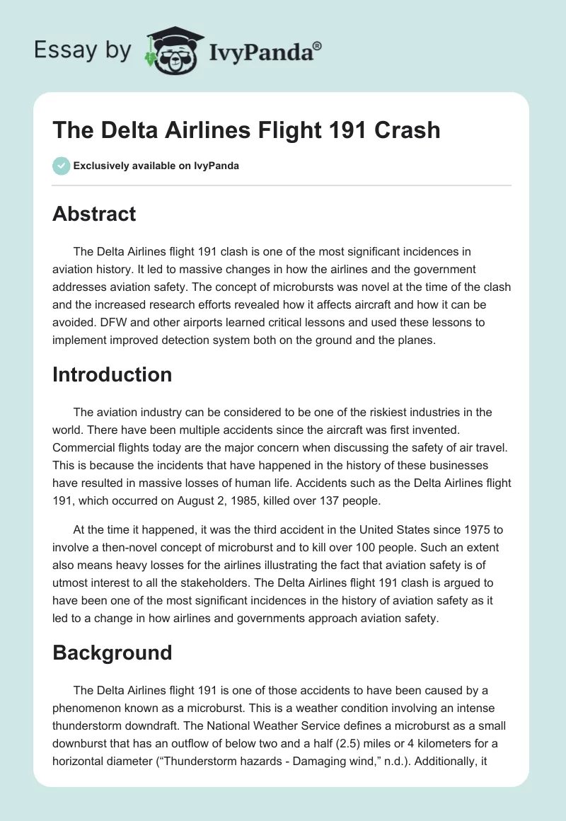 The Delta Airlines Flight 191 Crash. Page 1