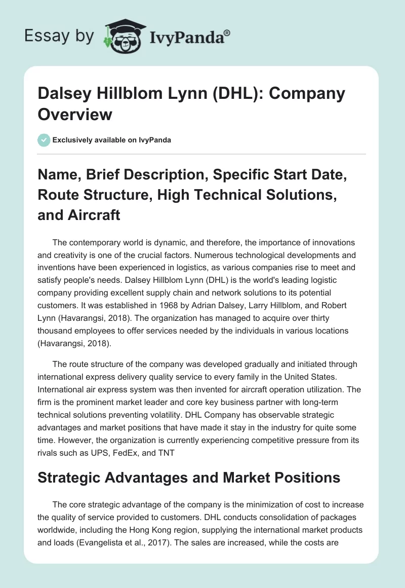 Dalsey Hillblom Lynn (DHL): Company Overview. Page 1