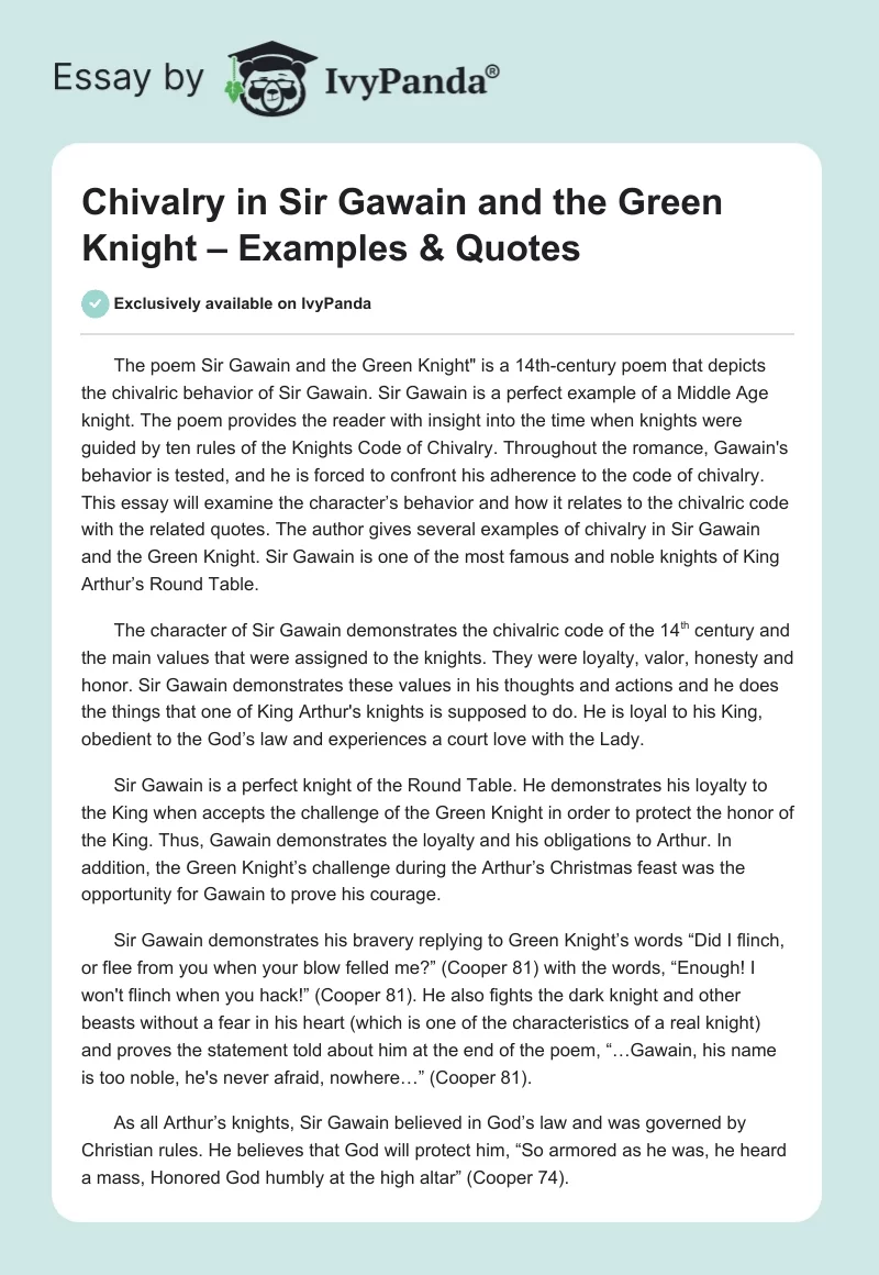 Chivalry in Sir Gawain and the Green Knight – Examples & Quotes. Page 1