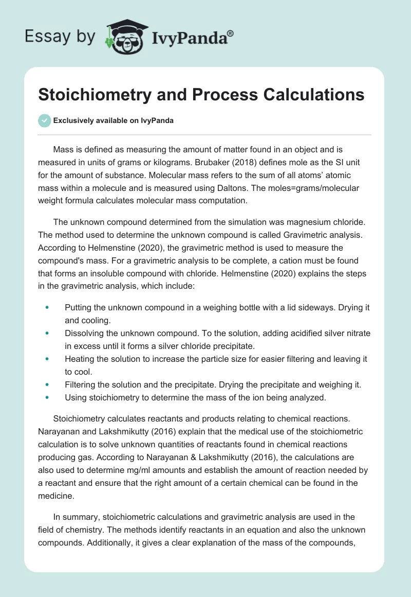 Stoichiometry and Process Calculations. Page 1