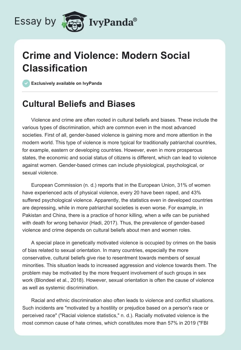 Crime and Violence: Modern Social Classification. Page 1