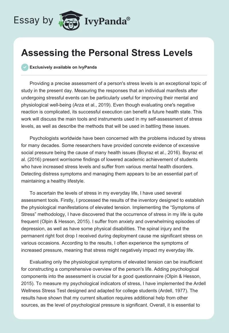 Assessing the Personal Stress Levels. Page 1