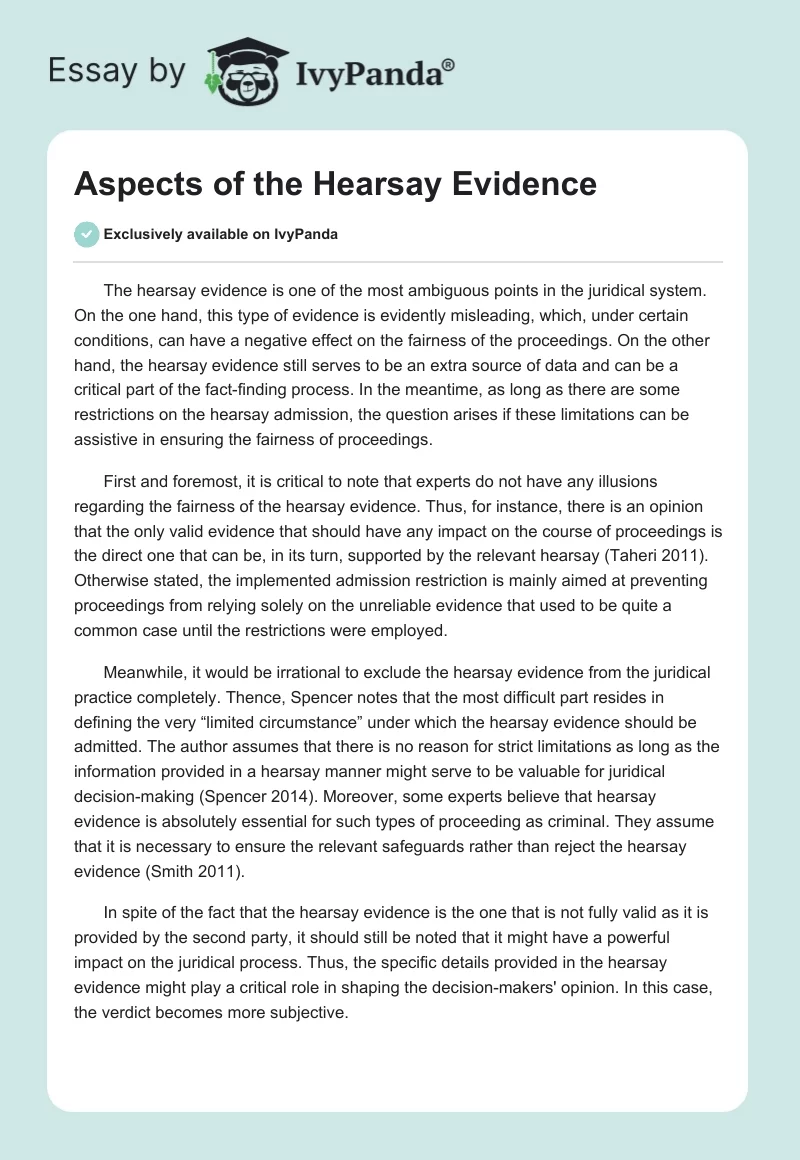 Aspects of the Hearsay Evidence. Page 1