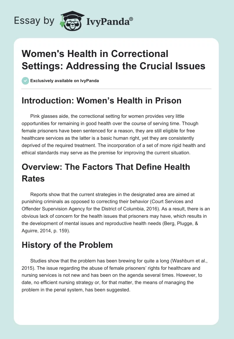 Women's Health in Correctional Settings: Addressing the Crucial Issues. Page 1