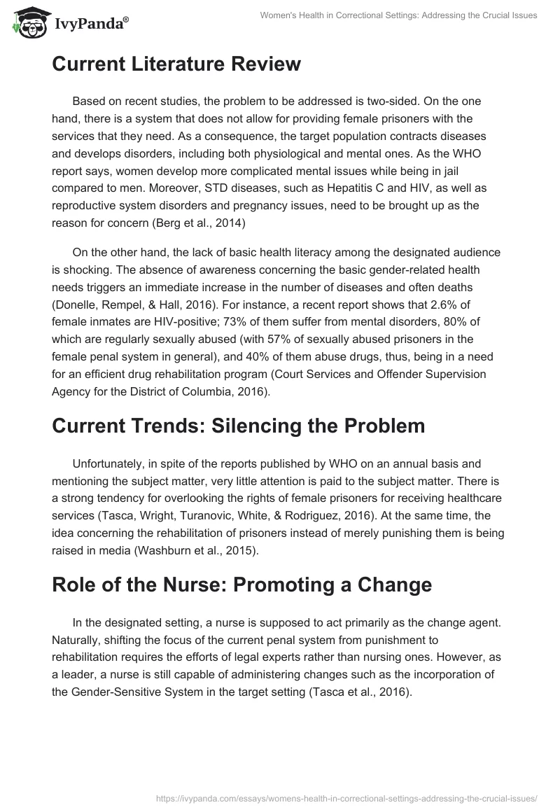 Women's Health in Correctional Settings: Addressing the Crucial Issues. Page 2