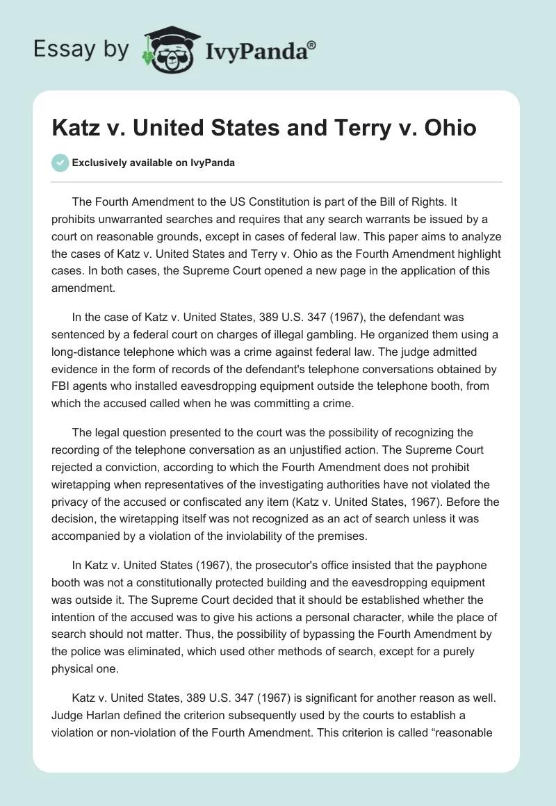 Katz v. United States and Terry v. Ohio. Page 1
