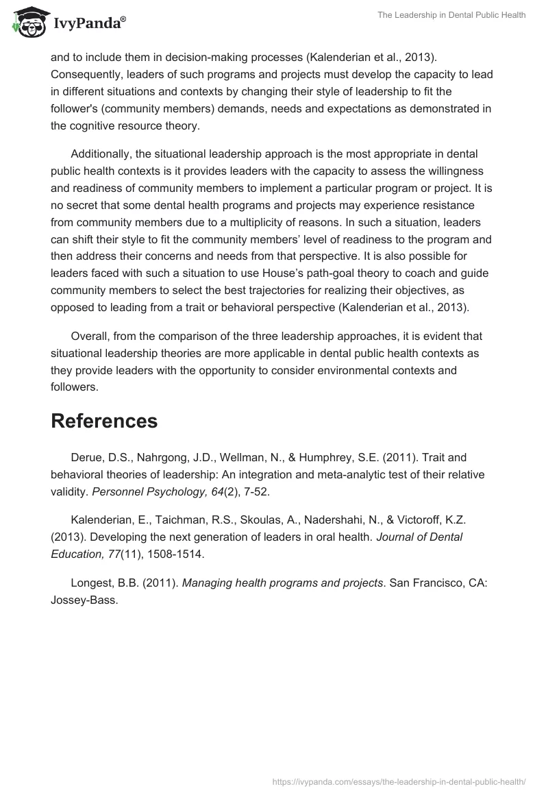 The Leadership in Dental Public Health. Page 2