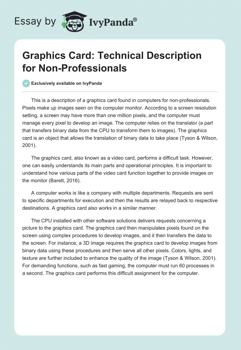 Graphics Card: Technical Description for Non-Professionals. Page 1