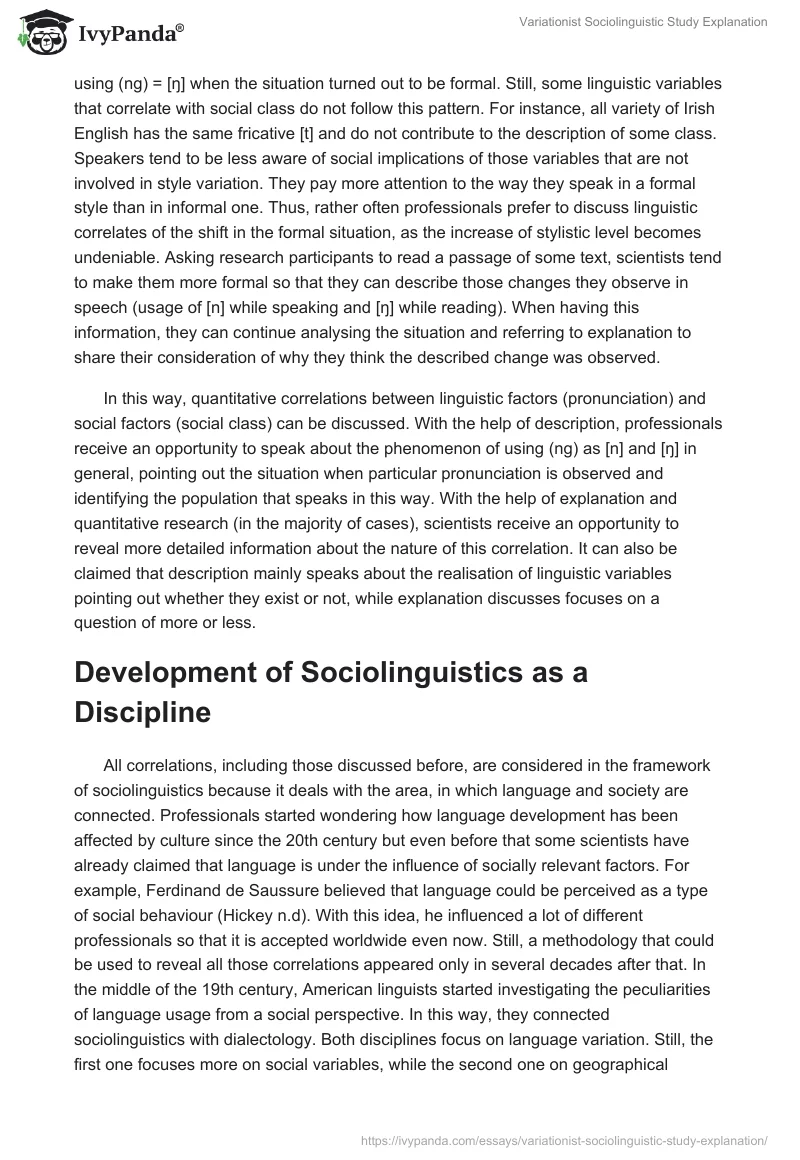 Variationist Sociolinguistic Study Explanation. Page 3