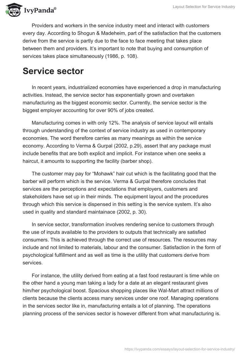 Layout Selection for Service Industry. Page 3