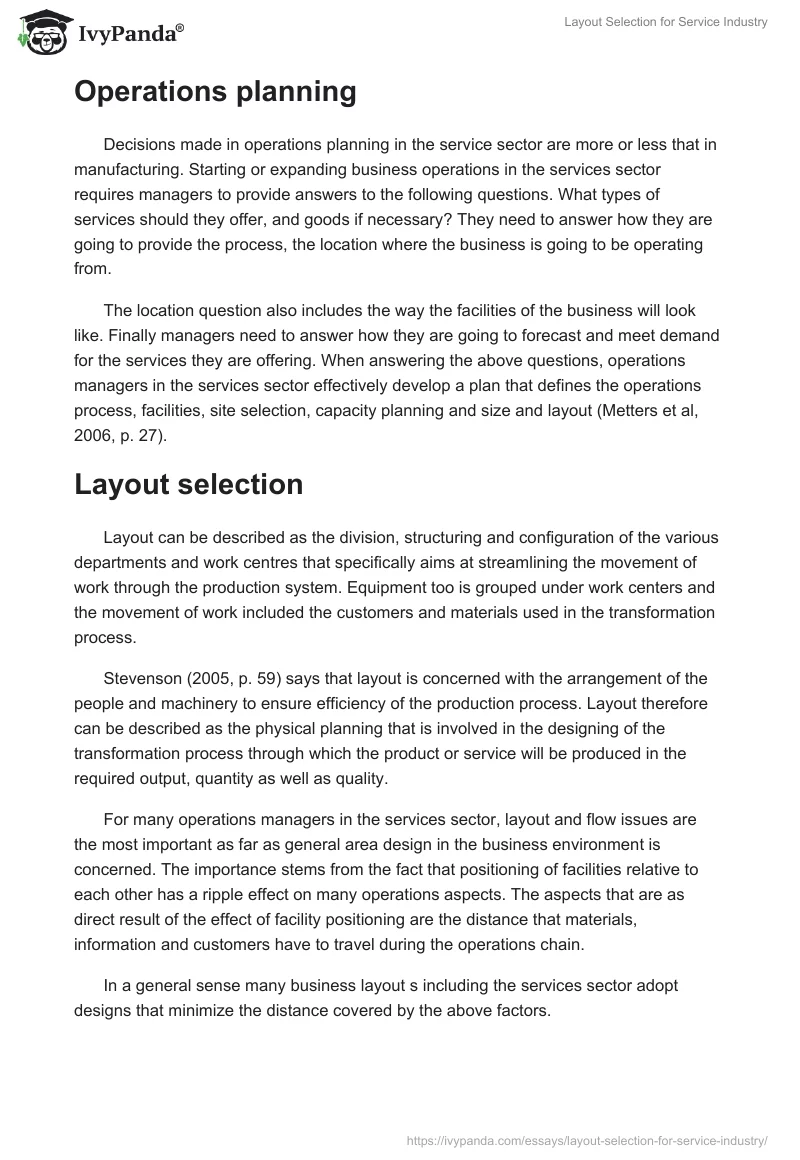 Layout Selection for Service Industry. Page 4