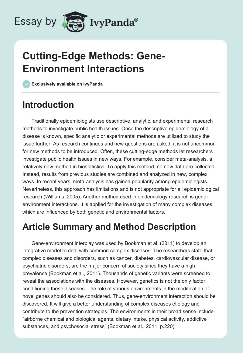 Cutting-Edge Methods: Gene-Environment Interactions. Page 1