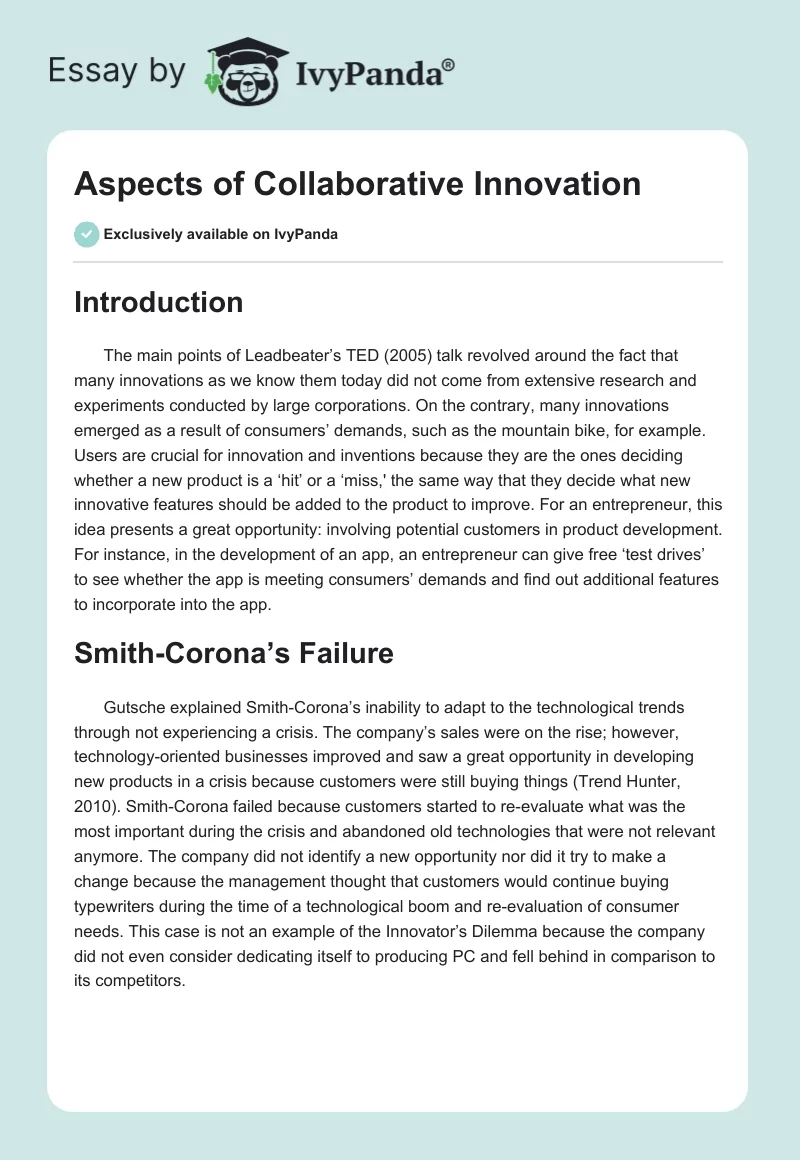 Aspects of Collaborative Innovation. Page 1