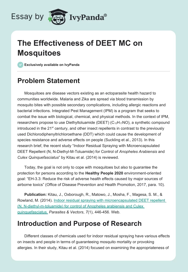 The Effectiveness of DEET MC on Mosquitoes. Page 1