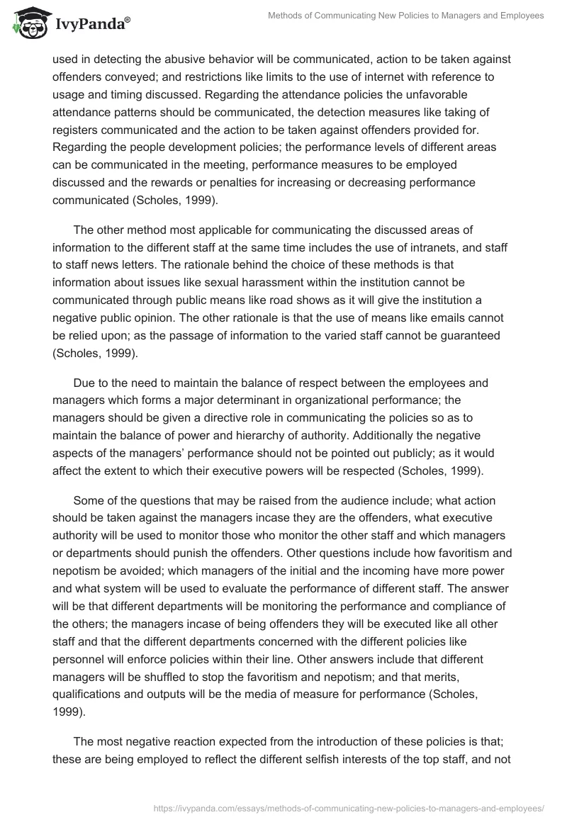 Methods of Communicating New Policies to Managers and Employees. Page 2