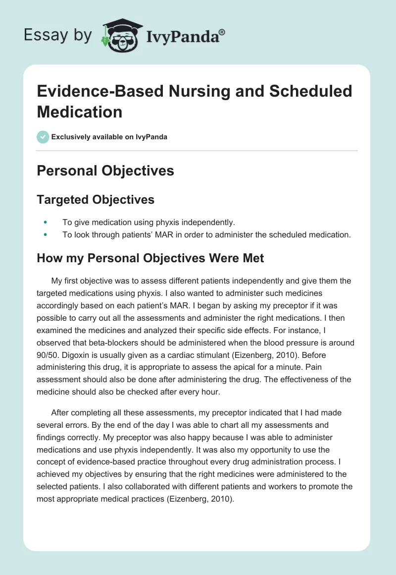 Evidence-Based Nursing and Scheduled Medication. Page 1