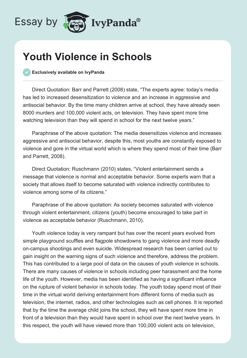 Youth Violence in Schools. Page 1