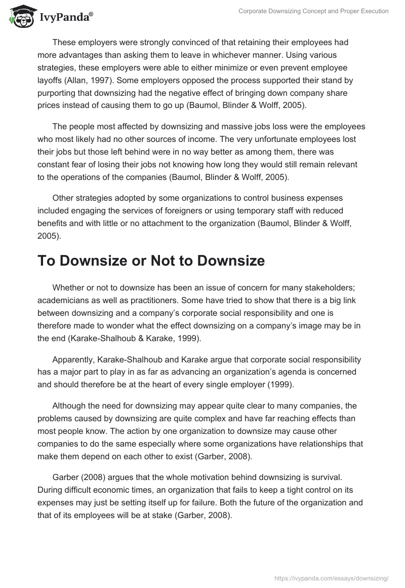 Corporate Downsizing Concept and Proper Execution. Page 2
