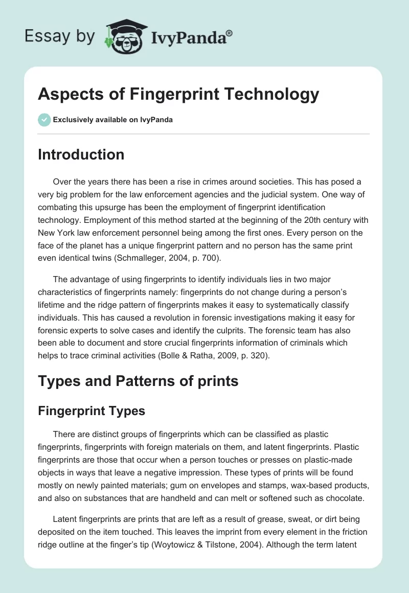 Aspects of Fingerprint Technology. Page 1