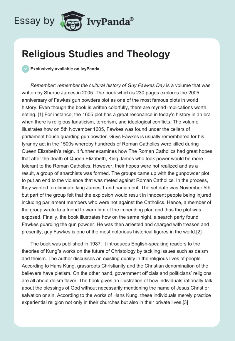 Religious Studies and Theology. Page 1