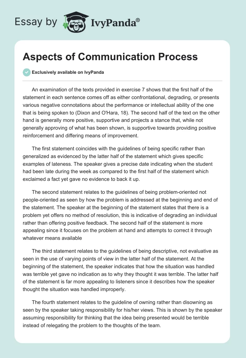 Aspects of Communication Process. Page 1