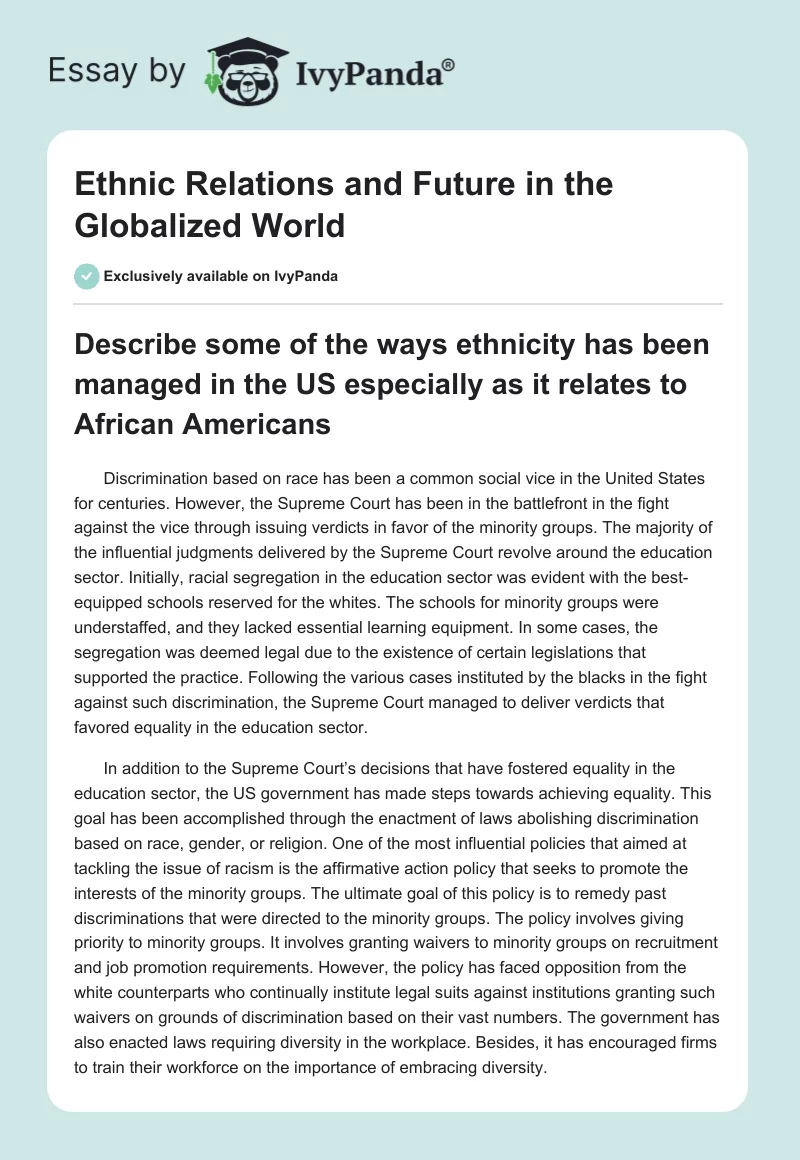 Ethnic Relations and Future in the Globalized World. Page 1