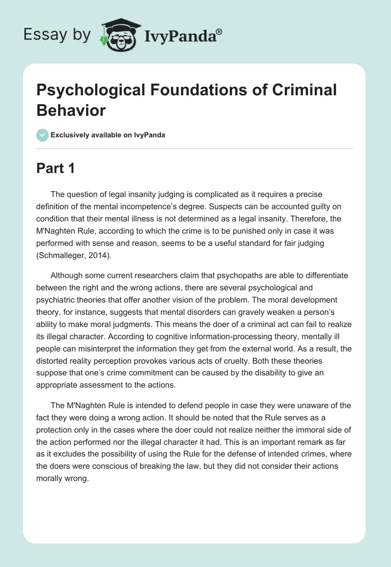 Psychological Foundations of Criminal Behavior. Page 1