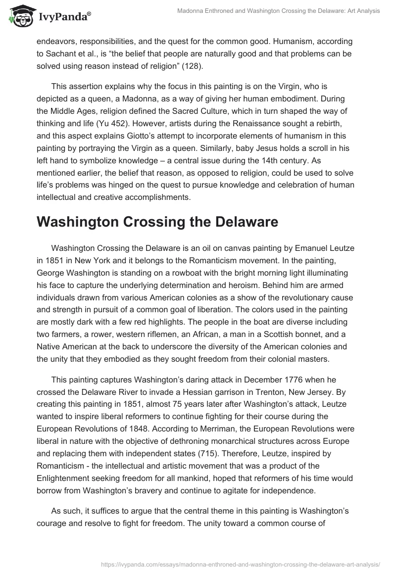 Madonna Enthroned and Washington Crossing the Delaware: Art Analysis. Page 2