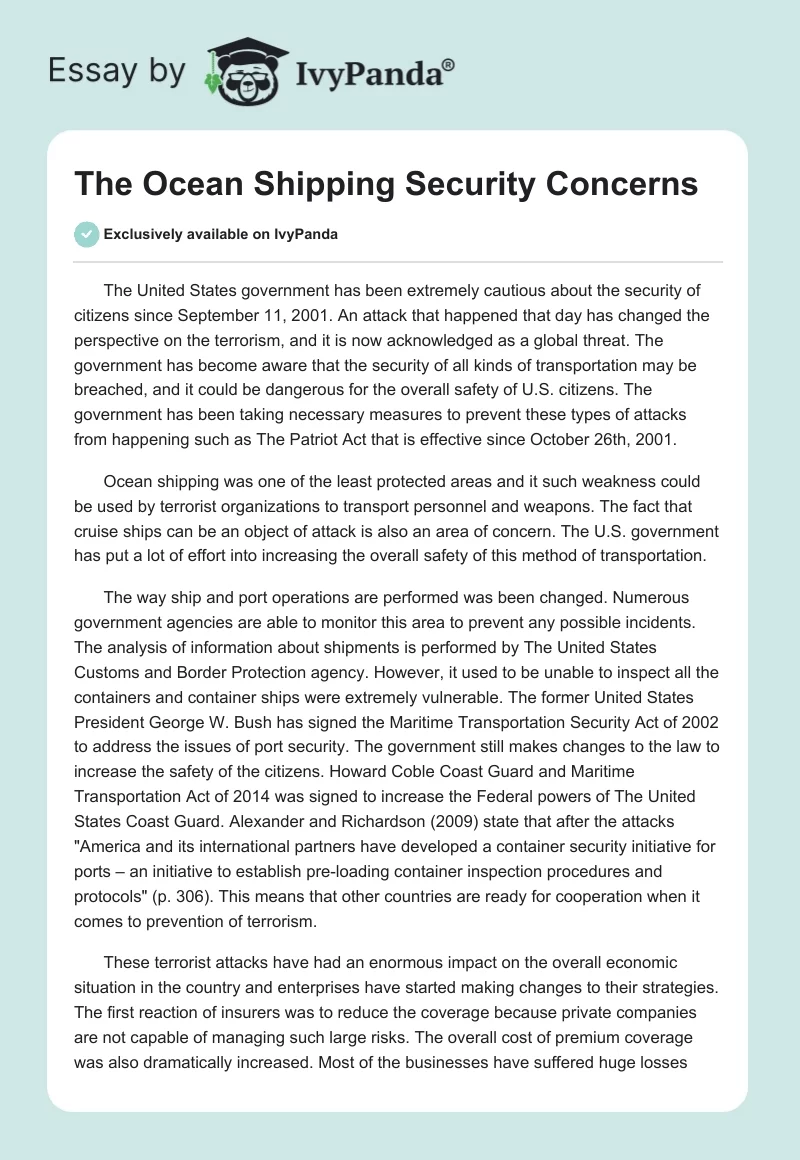 The Ocean Shipping Security Concerns. Page 1