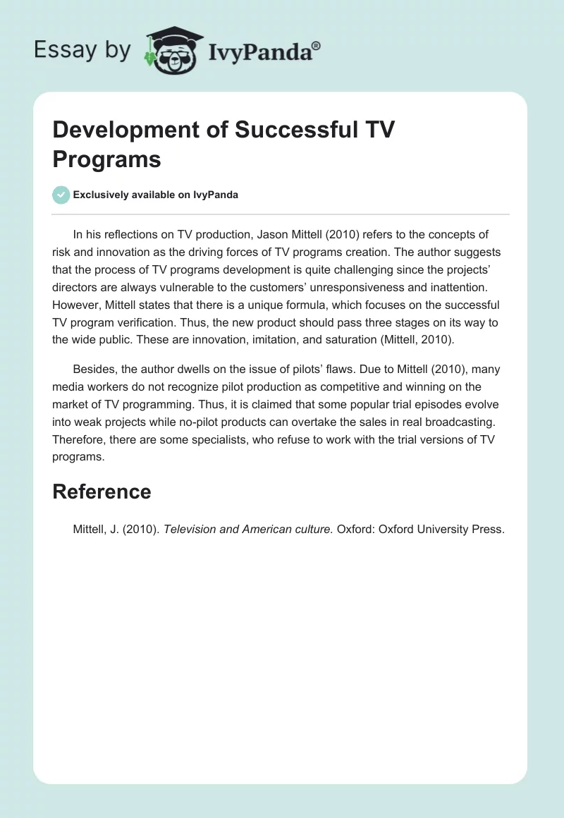 Development of Successful TV Programs. Page 1