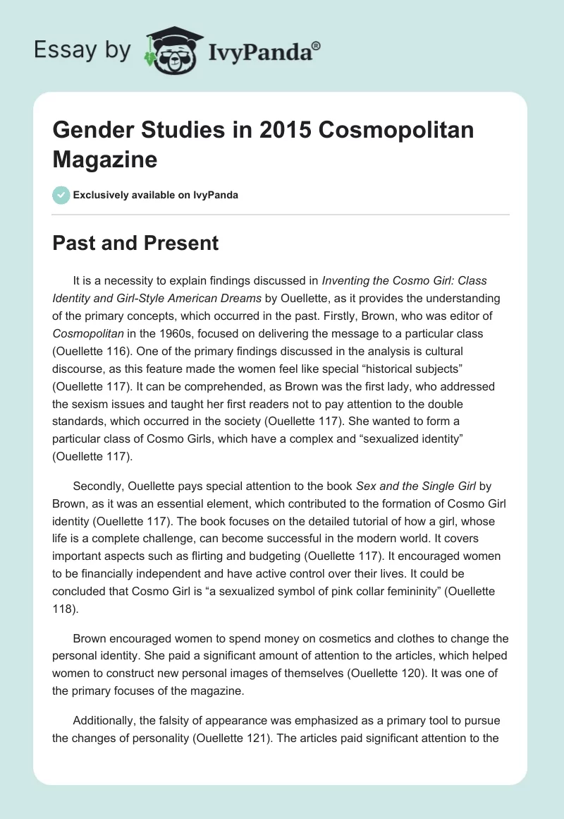 Gender Studies in 2015 Cosmopolitan Magazine. Page 1