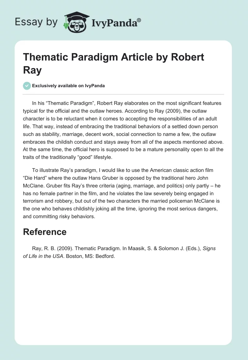 "Thematic Paradigm" Article by Robert Ray. Page 1