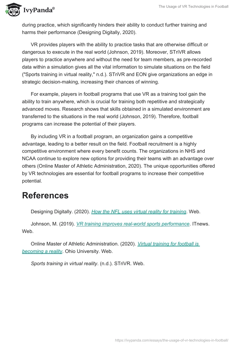 The Usage of VR Technologies in Football. Page 2
