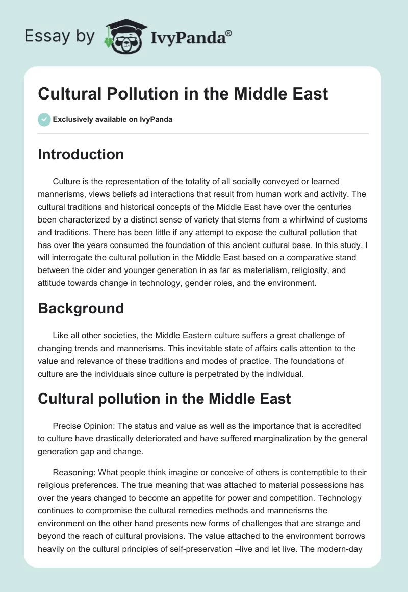 Cultural Pollution in the Middle East. Page 1