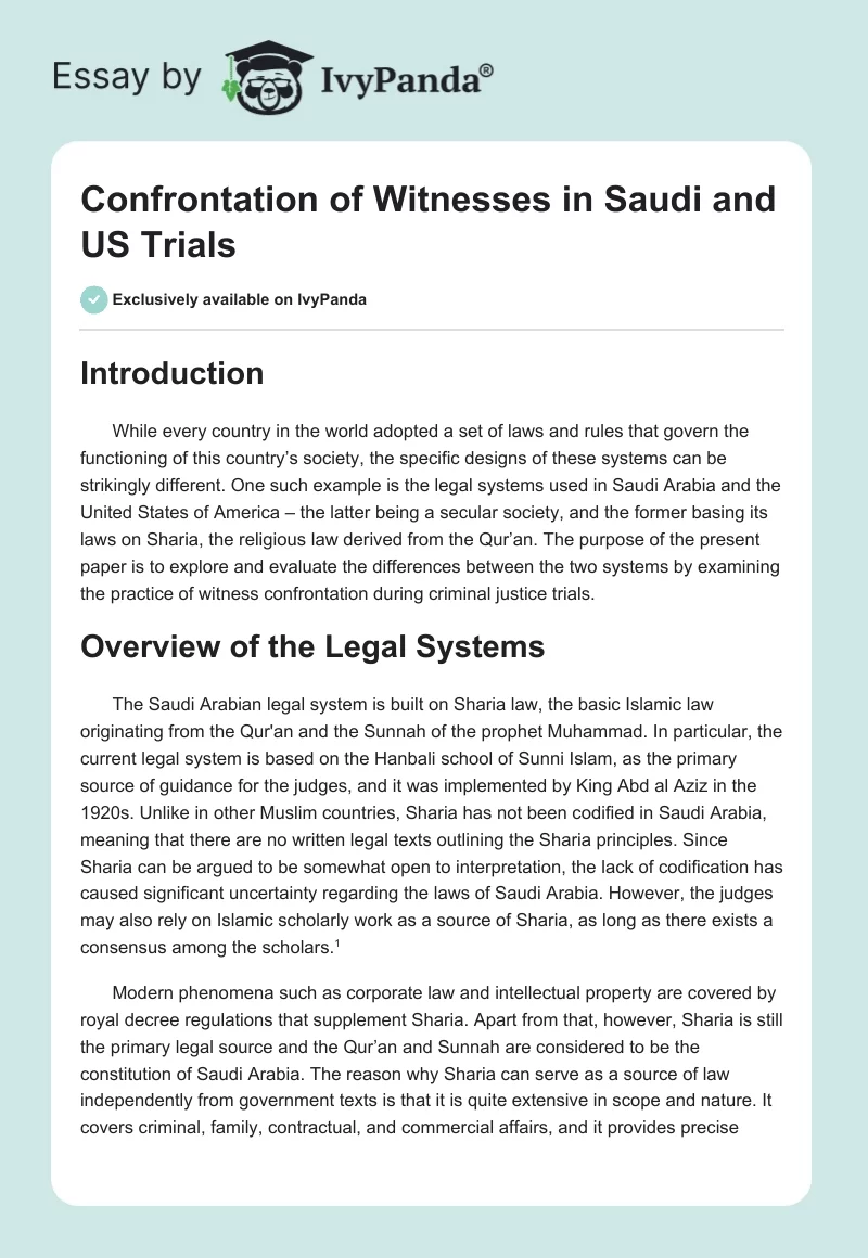 Confrontation of Witnesses in Saudi and US Trials. Page 1