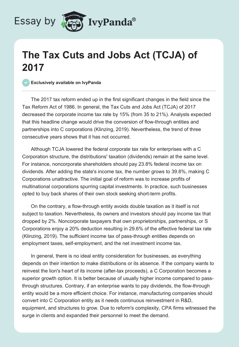 The Tax Cuts and Jobs Act (TCJA) of 2017. Page 1