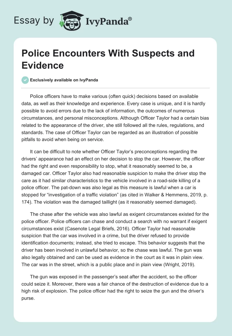 Police Encounters With Suspects and Evidence. Page 1
