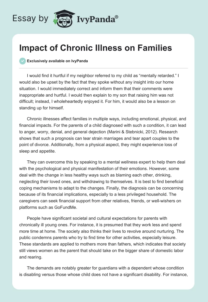 Impact of Chronic Illness on Families. Page 1