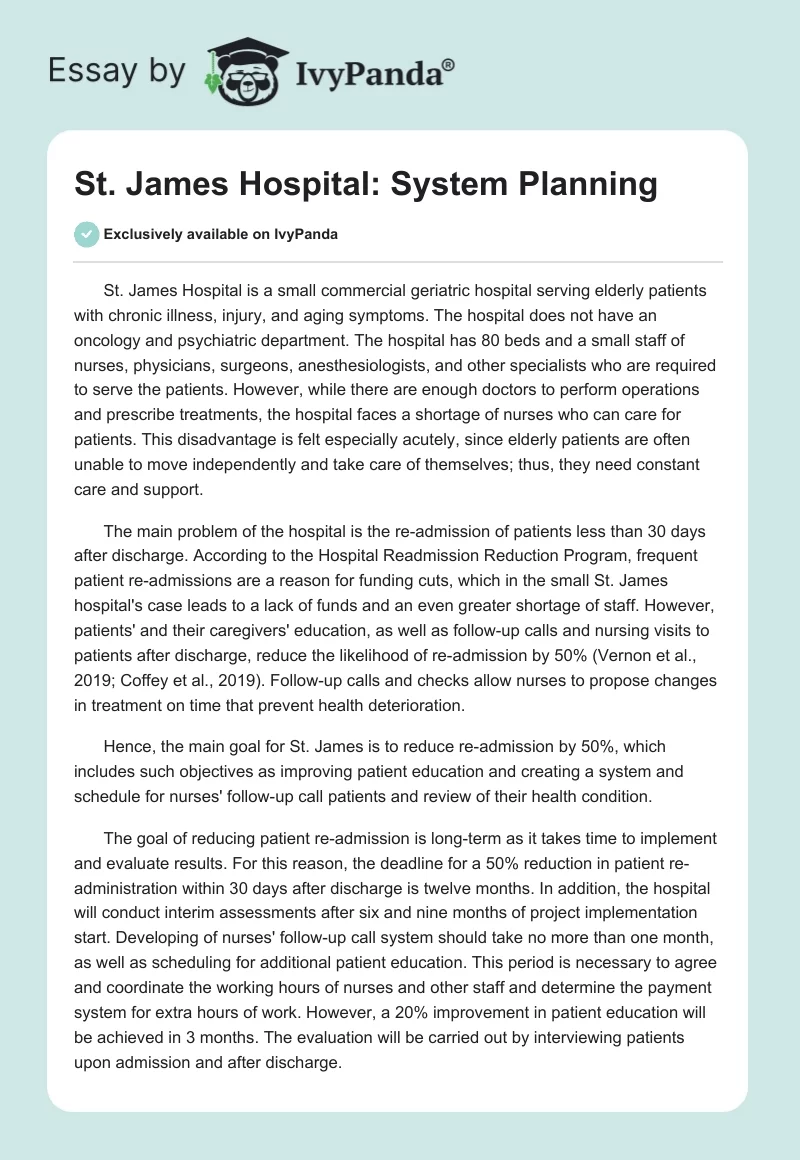 St. James Hospital: System Planning. Page 1