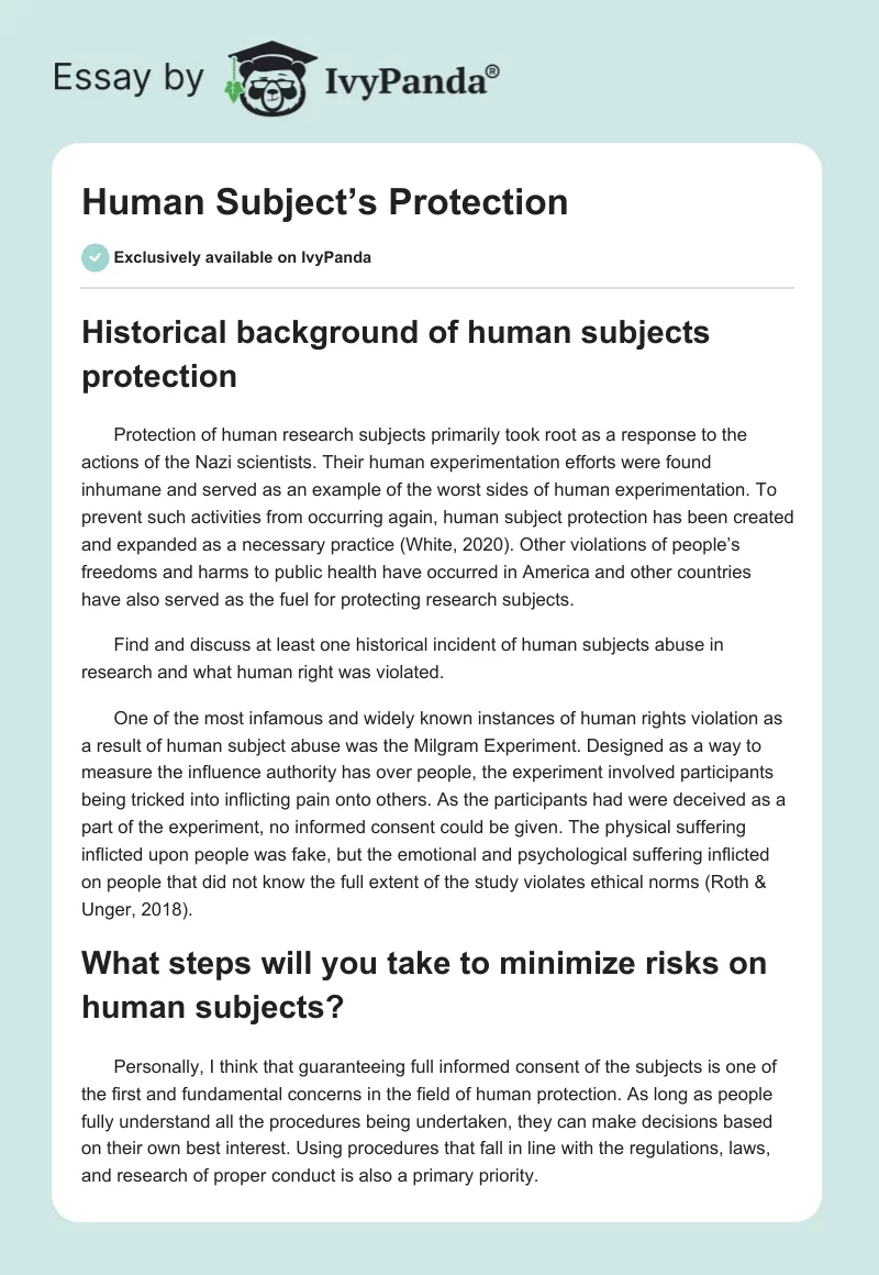 Human Subject’s Protection. Page 1