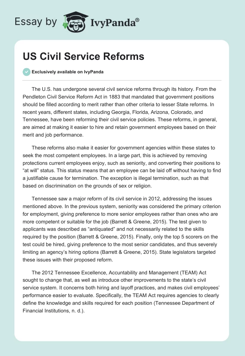 US Civil Service Reforms. Page 1