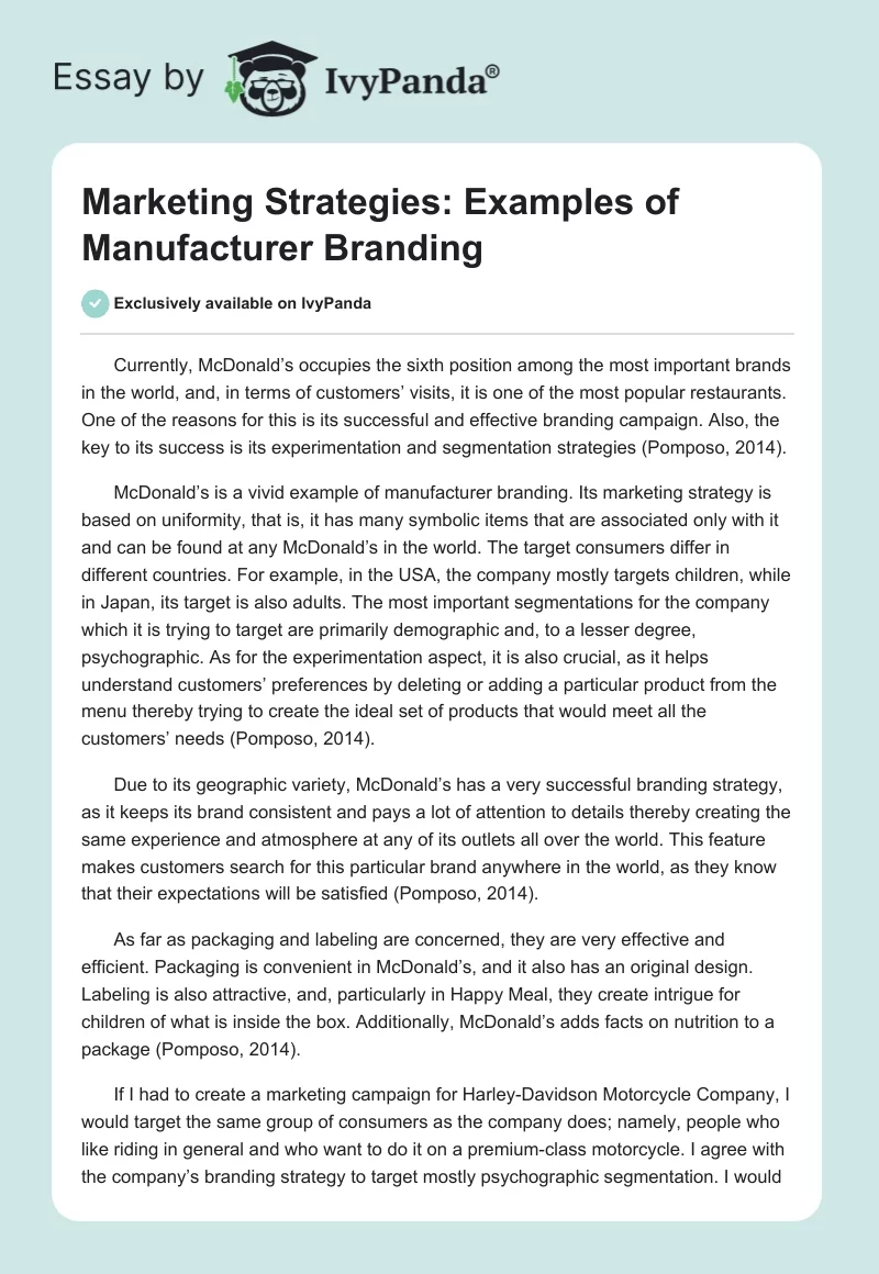 Marketing Strategies: Examples of Manufacturer Branding. Page 1