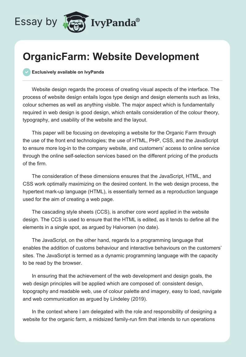 OrganicFarm: Website Development. Page 1
