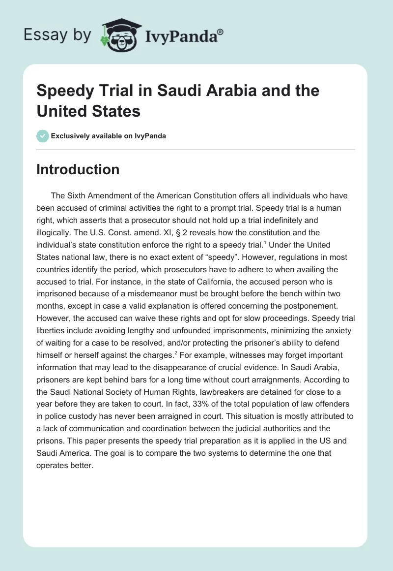 Speedy Trial in Saudi Arabia and the United States. Page 1
