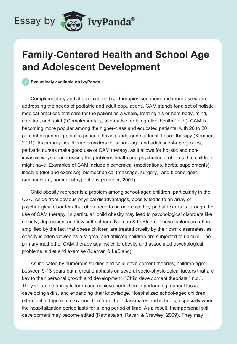 Family-Centered Health and School Age and Adolescent Development. Page 1