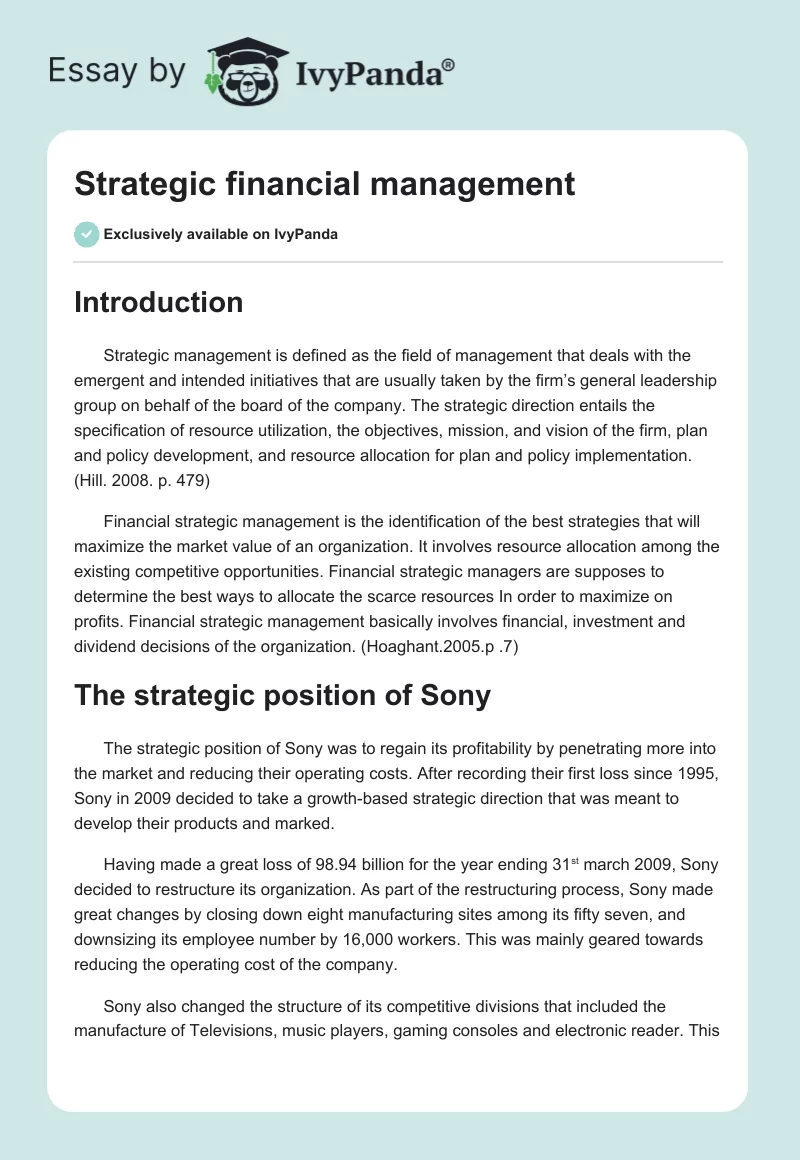 Strategic financial management. Page 1
