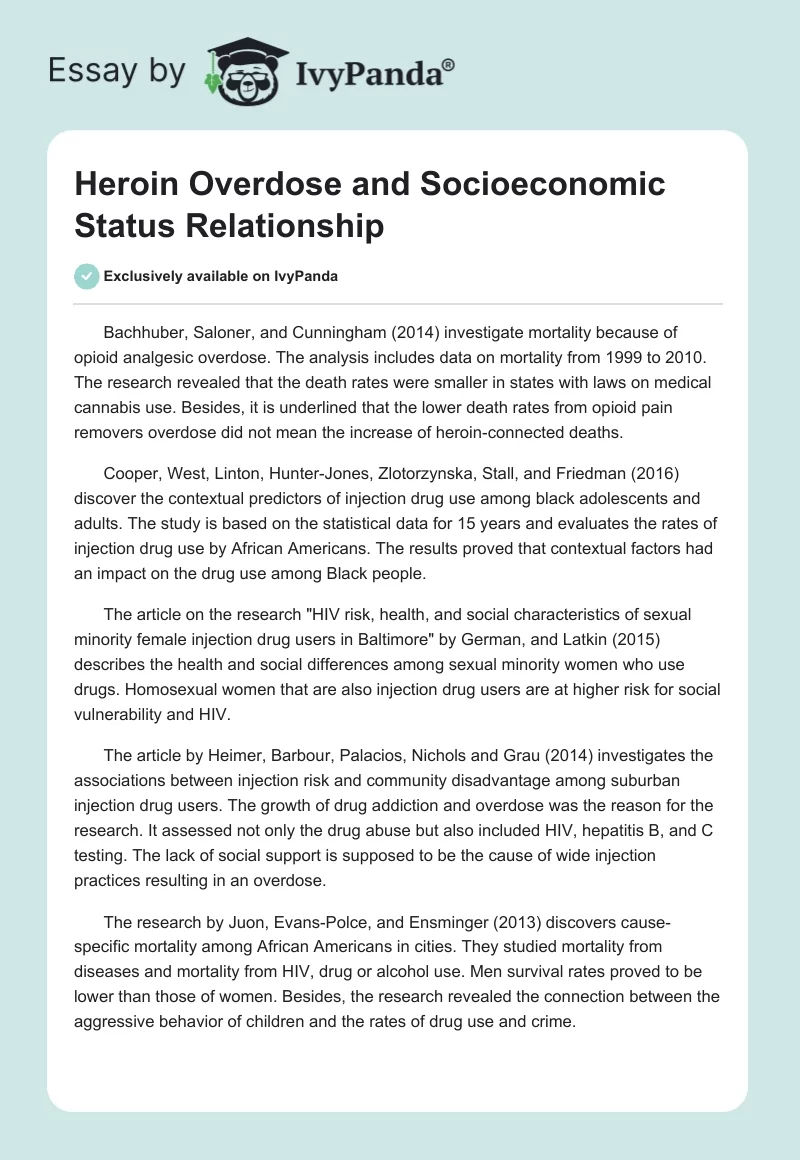 Heroin Overdose and Socioeconomic Status Relationship. Page 1